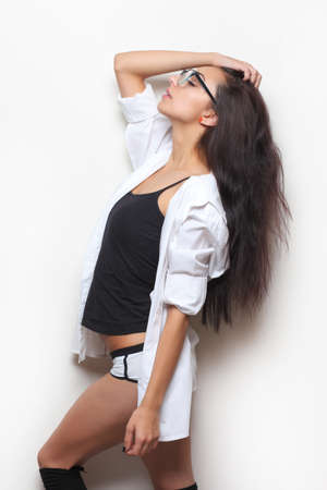 Beauty sexy fashion model girl wearing glassesの写真素材