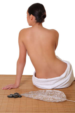 photo of a young girl on a white background, spa vacationの写真素材