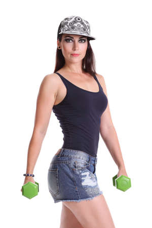 fitness woman in sportswear doing exercises with dumbells.の写真素材