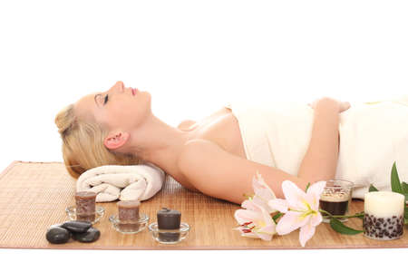 Young pretty woman in a spa salonの写真素材