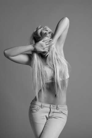 Young sexy girl black and white photoの写真素材