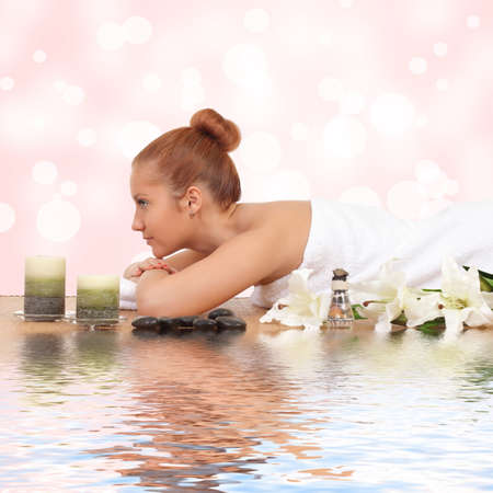 young beauty healthy girl resting in the spa salonの写真素材