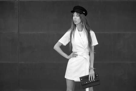 young slim fashion model on the streetの写真素材