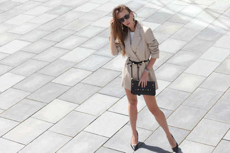 young slim fashion model on the streetの写真素材