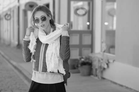 fashion portrait of young beautiful fashionable womanの写真素材