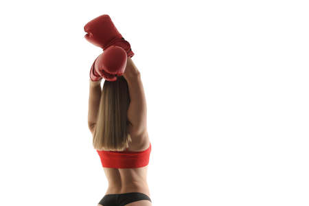 Young pretty boxer woman black and white photo