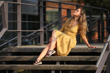 Fashion young slim model in the streetの写真素材