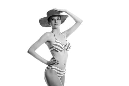 young slender woman in lingerie with a beautiful bodyの写真素材