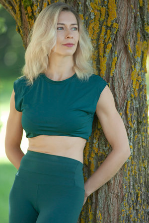 portrait of Beautiful mature Woman Relaxing outdoorsの写真素材