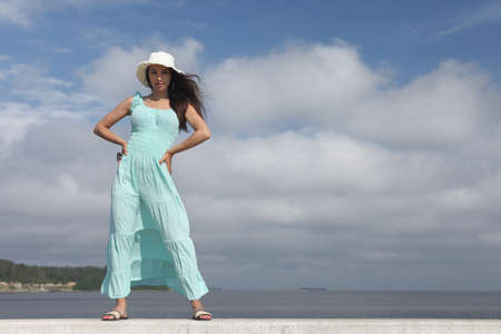 Beautiful sexy young woman enjoying summer outdoorsの写真素材