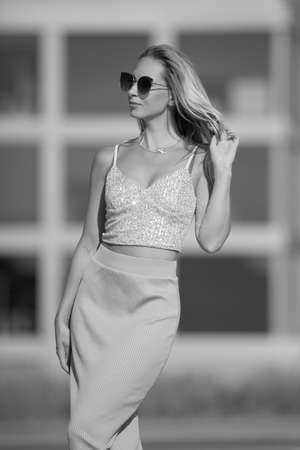 Fashion young slim model in the streetの写真素材