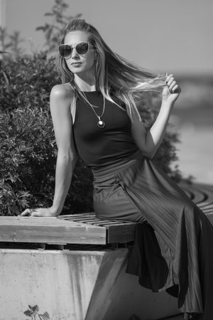 Fashion young slim model in the streetの写真素材