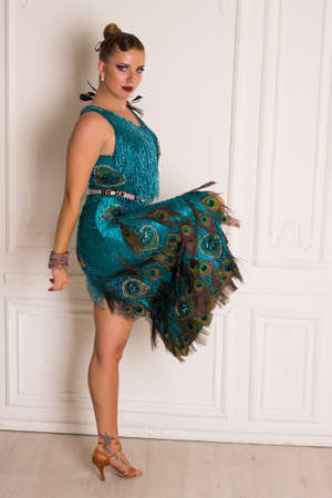 Dancing pretty girl, studioの写真素材