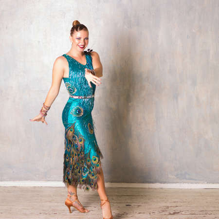 Dancing pretty girl, studioの写真素材