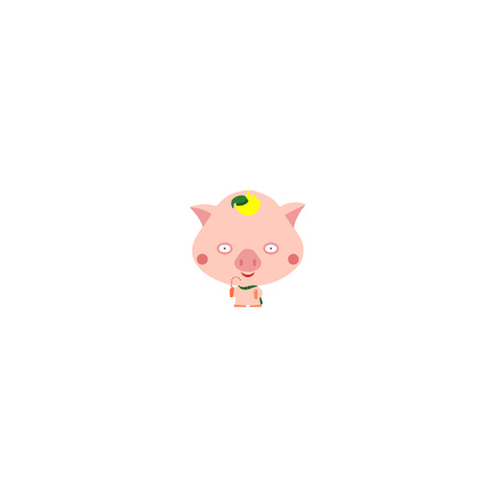 pink pig in a green hatのイラスト素材
