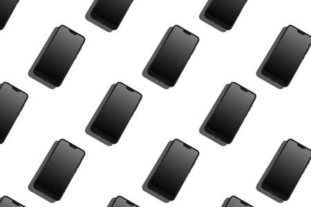 White background with black smartphones. A repeating pattern.の写真素材