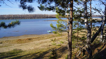 in autumn day on the river bank Ob
