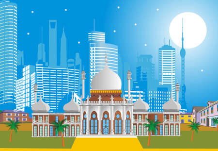 Arabic Palace on the background of the modern city.illustrationのイラスト素材