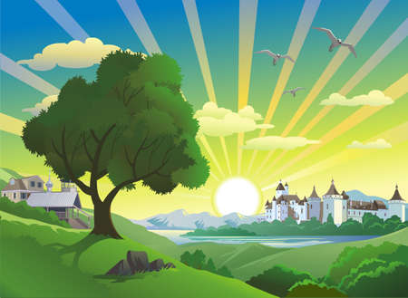 landscape - the fortress above the lakeのイラスト素材