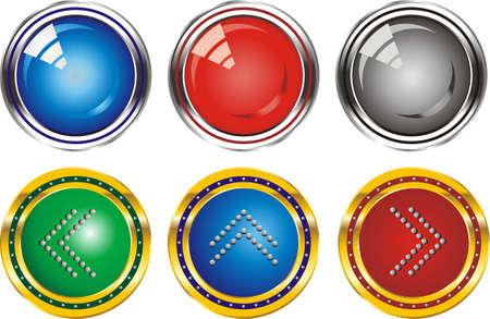 Set of web buttons with arrows pointing in silver and gold edging. Buttons in vector formのイラスト素材