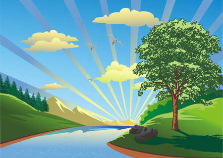 panoramic landscape - the bridge to the city in vectorのイラスト素材