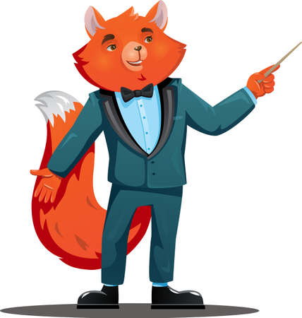 Fox-teacher in a suit with a pointer stick in his hand.のイラスト素材