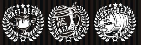 Logos for craft beer producers on a dark background. Vector illustration.のイラスト素材