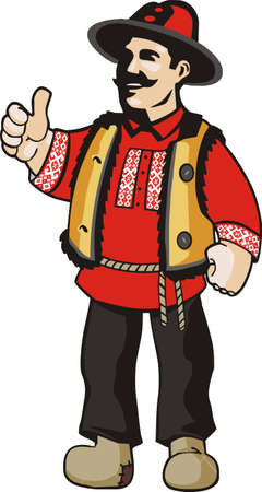 A farmer with a hat and a red shirt. Vector illustrationのイラスト素材