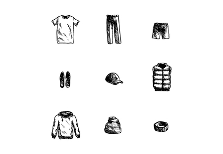 Hand drawn male clothes set on white background. Vector illustration.のイラスト素材