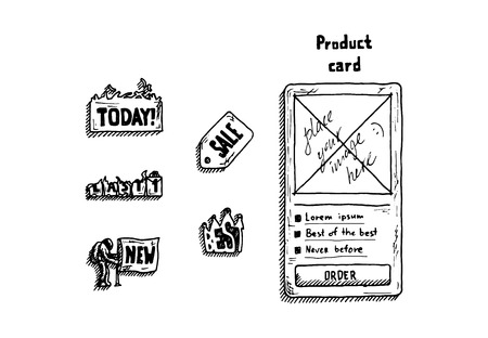 Hand drawing sign set for shop on white background. Vector illustration.のイラスト素材