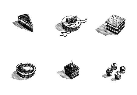 Hand drawn dessert set on white background. Vector illustration.のイラスト素材
