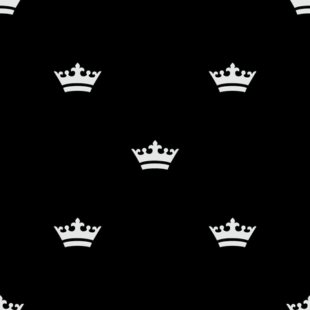 Seamless white crown icons. Black backgroundのイラスト素材