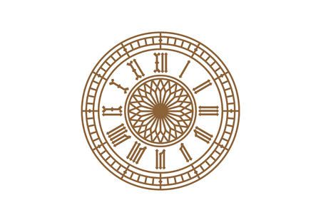 Vintage clock dial with roman numerals on white backgroundのイラスト素材
