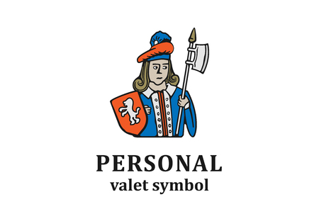 Caricature logo of man with halber on white background.のイラスト素材