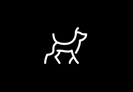 Running dog linear on black background. Dog icon.のイラスト素材