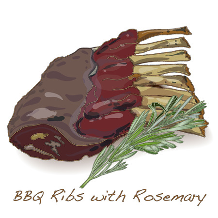 lamb chops BBQ isolated white backgroundのイラスト素材