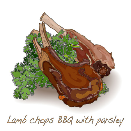 lamb chops BBQ isolated white backgroundのイラスト素材