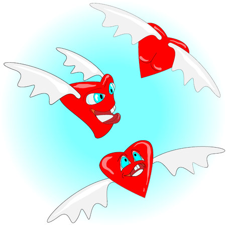 Red valentine heart with wings. Love concept. Vector illustrationのイラスト素材