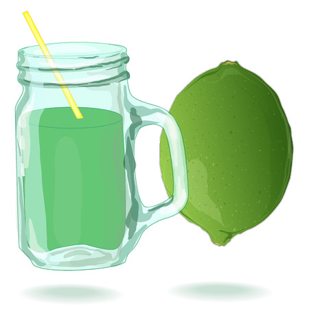glass filled with fresh made lime juice. Fresh lime. Vector.のイラスト素材