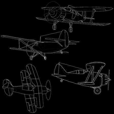 Bi plane collection isolated on sky. Vector  illustration.のイラスト素材