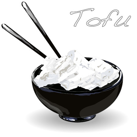 Closeup of a bowl of tofu illustration.のイラスト素材