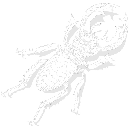 Beetle. Hand drawn sketch for adult coloring book page, T-shirt emblem, tattoo with doodle, zentangle design elements.のイラスト素材