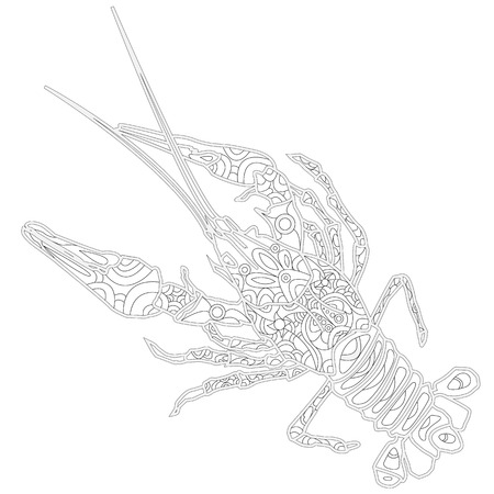 Lobster line art design for coloring book.  Ornate zentangle crawfish drawing.のイラスト素材