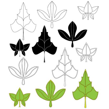 Collection silhouettes of leaves. Simple leaf images. Leaves set isolated.のイラスト素材