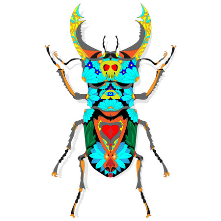 Beetle. Hand drawn sketch for adult coloring book page, T-shirt emblem, tattoo with doodle, zentangle design elements.のイラスト素材