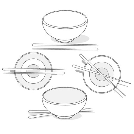 Japanese Cuisine, Illustration of Rice Donburi/Bowl/Cup Isolated vector set.のイラスト素材