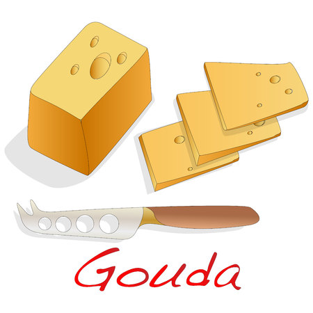 Isolated Gouda cheese  vector illustration on a white backgroundのイラスト素材