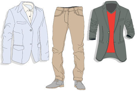 Jeans and jacket illustration vector set on whiteのイラスト素材