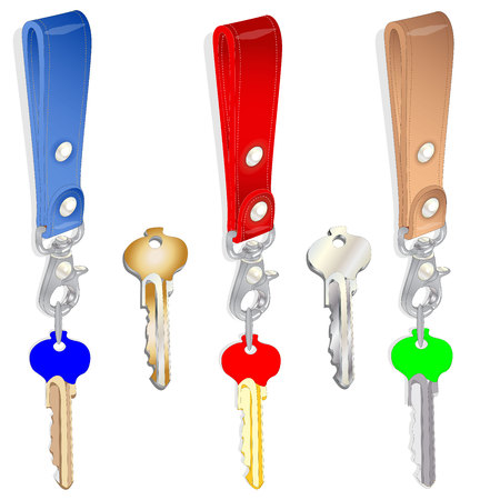 Leather key chain isolated with keyのイラスト素材