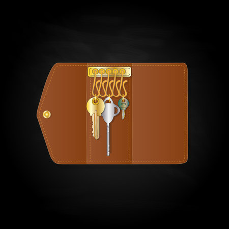 Leather key chain isolated with keyのイラスト素材